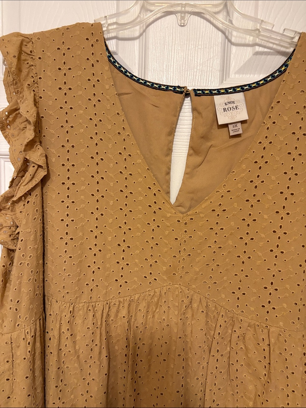 Knox Rose Mustard Eyelet Ruffle Sleeve Dress - Picture 2 of 4